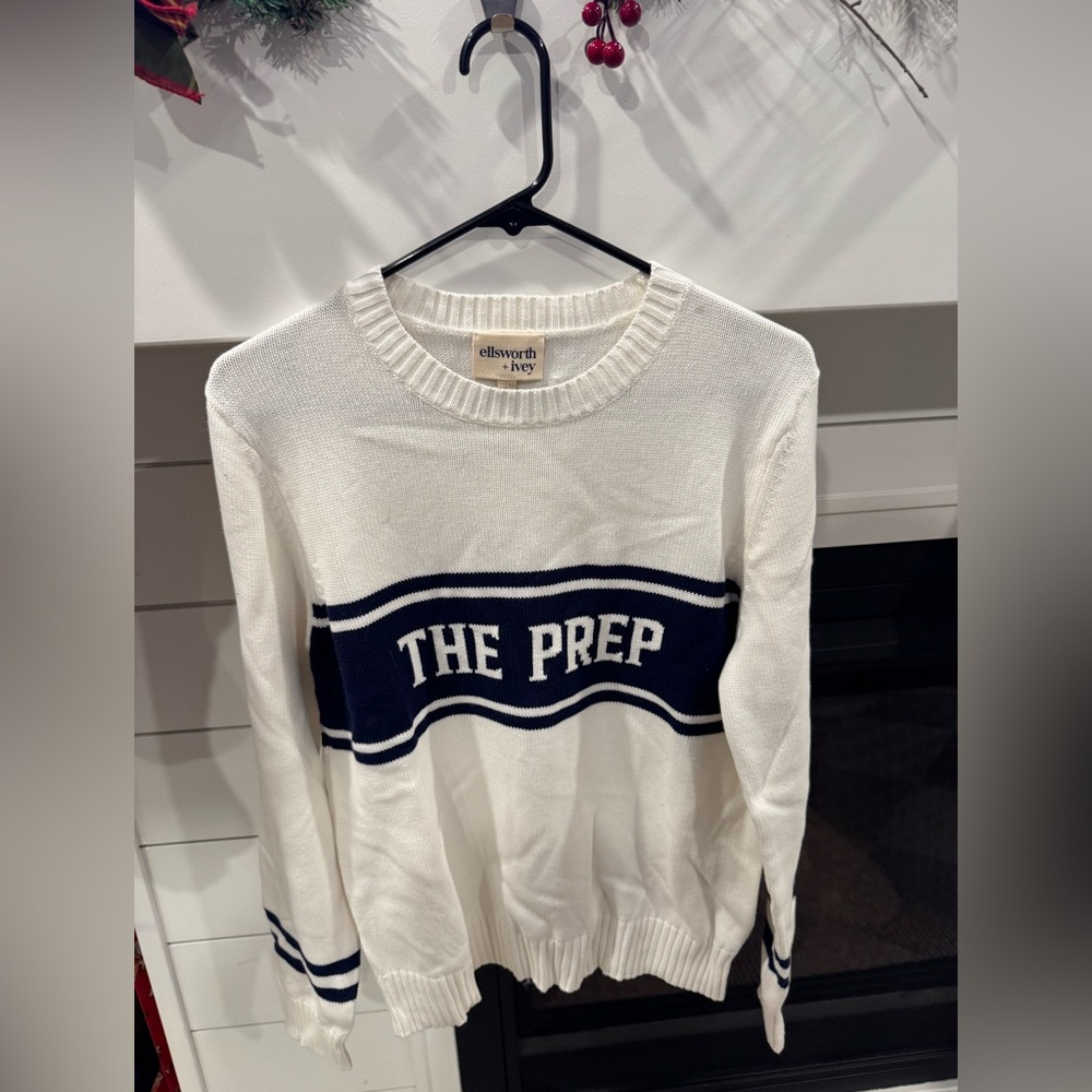 Ellsworth & Ivey Womens The Prep Crewneck Ivory Large EIV-STPREPBSW NWT